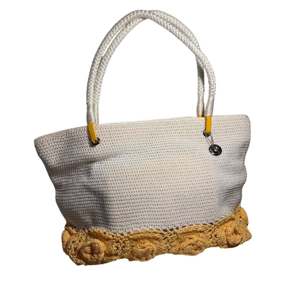 The Sak Tote Bag Purse Daffodil Crochet White & Yellow Rope Handles Beach NEW - Picture 4 of 16